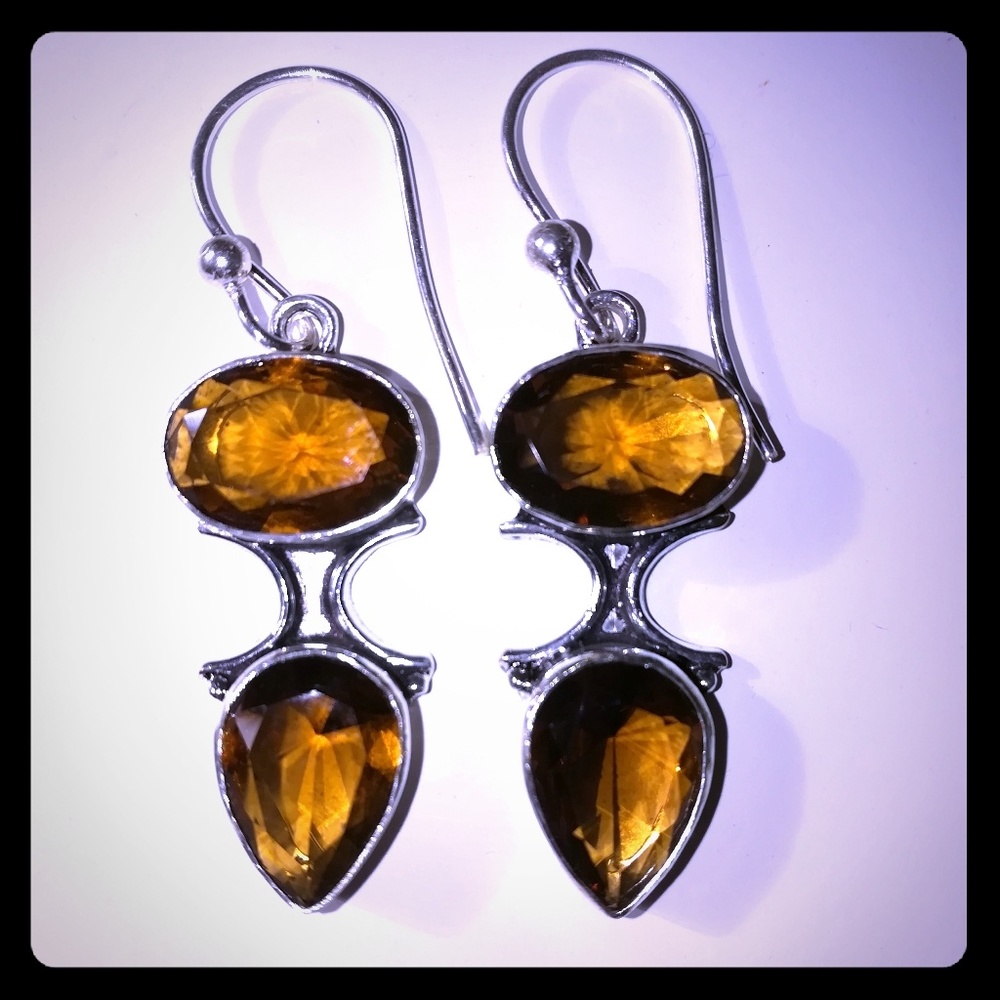 925 sterling silver & amber topaz earrings
